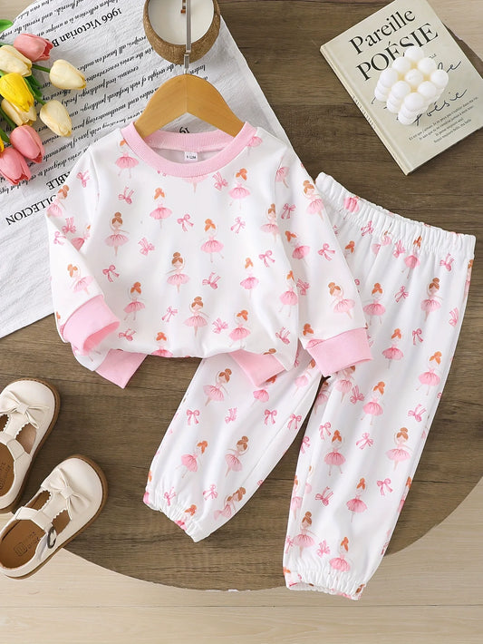 Children's Printed Round Neck Tee and Pants Set