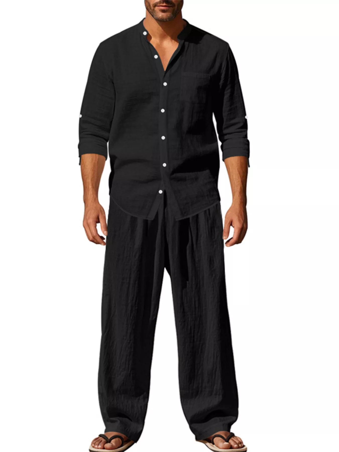 Men's Full Size Casual Button Up Shirt and Pants Plus Size