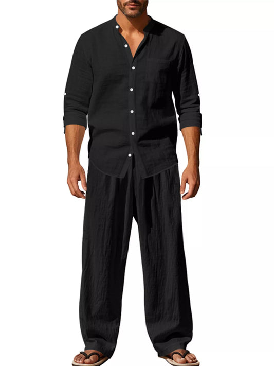 Men's Full Size Casual Button Up Shirt and Pants Plus Size