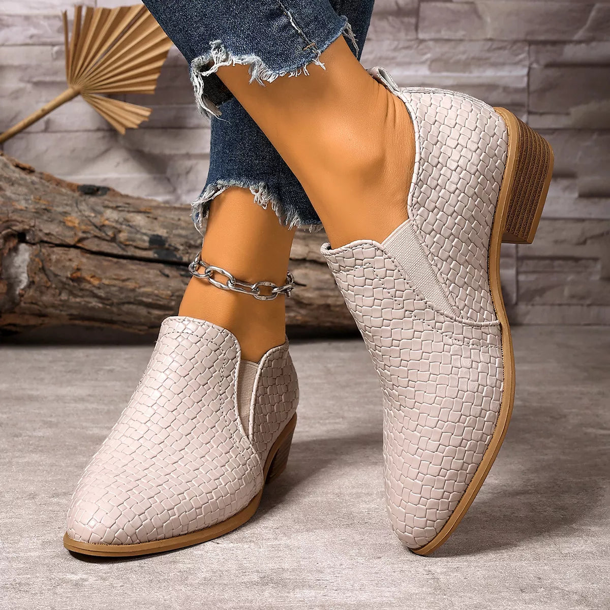 Point Toe Block Heels Ankle Boots