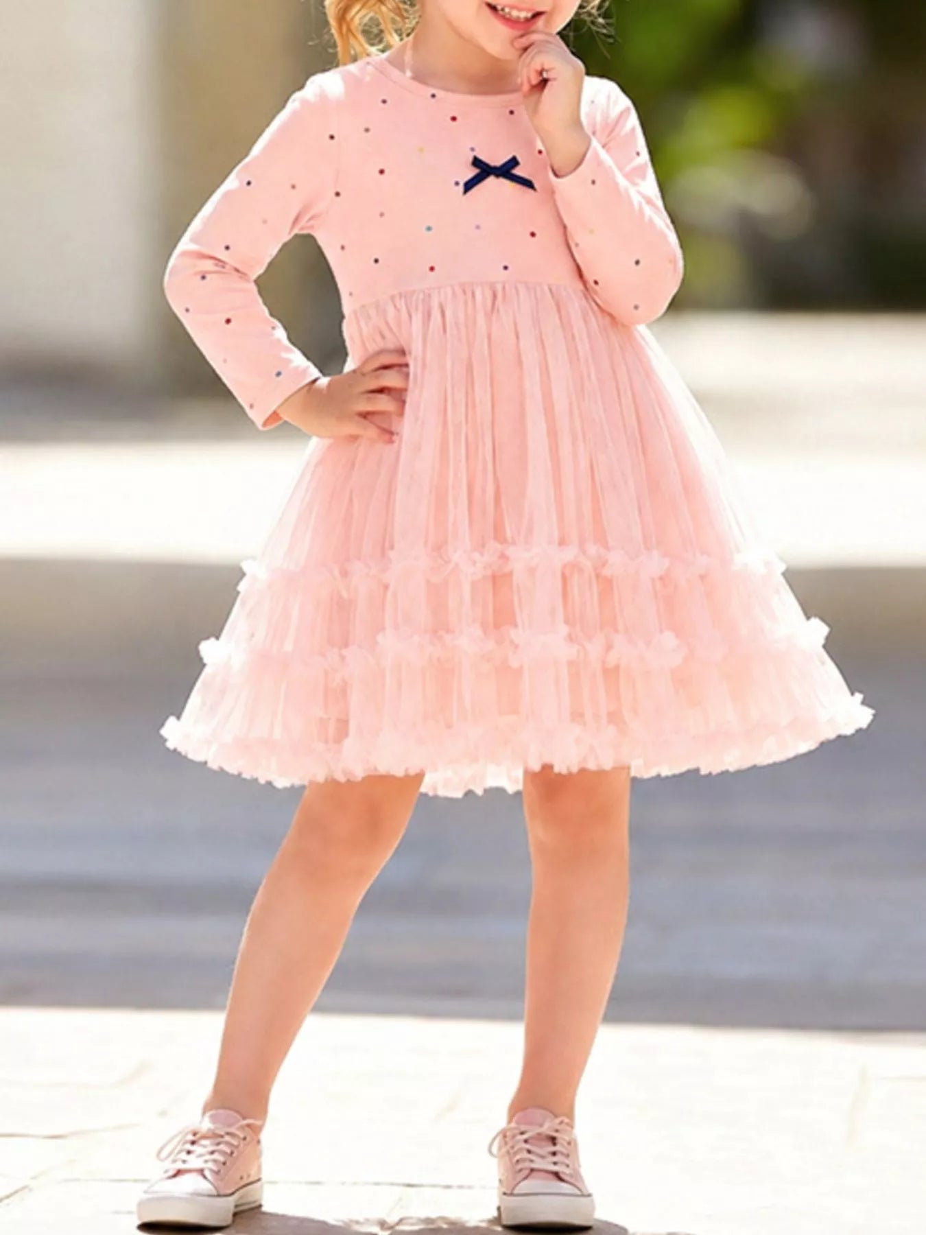 Children's Tulle Dress with Polka Dots and Bow Detail
