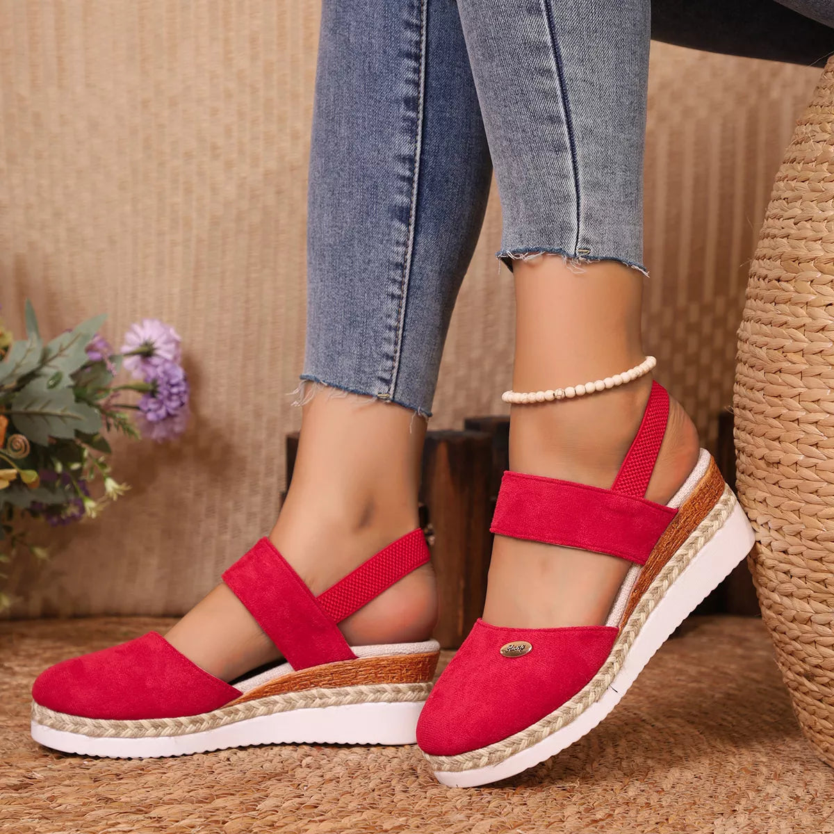 Espadrille Wedge Sandals with Ankle Strap