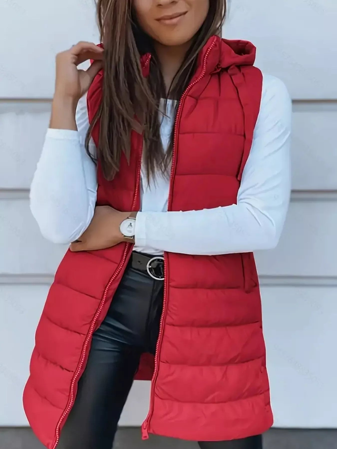 Zip Up Longline Hooded Puffer Vest Coat