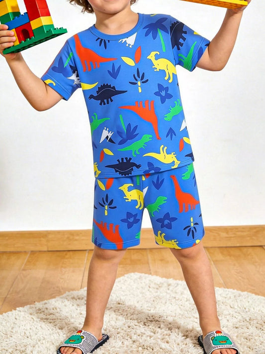 Children's Dino-Print Short Sleeve Tee and Shorts Set