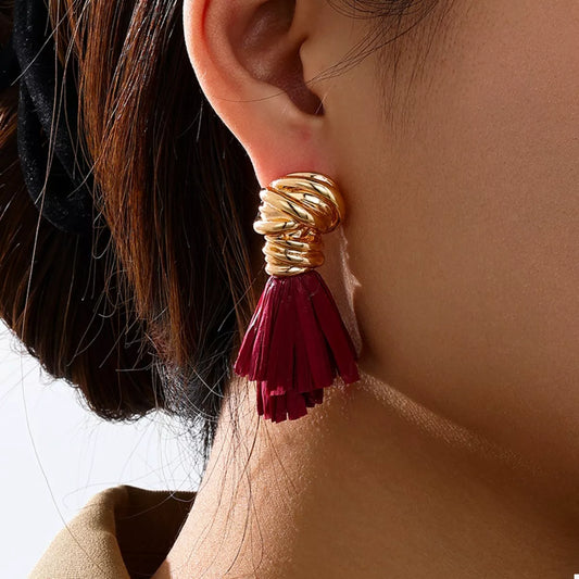 Golden Wire Wrapped Tassel Drop Earrings