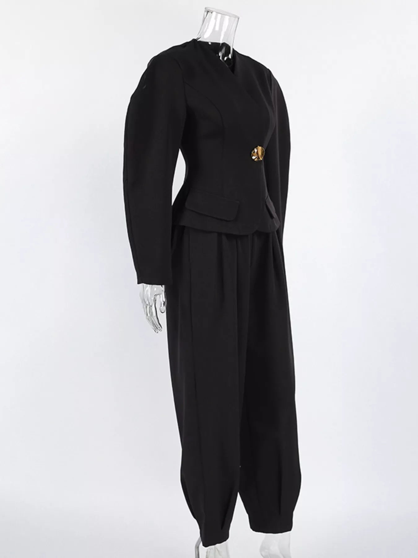 Puffy Sleeve Blazer and Wide-Leg Pants Set