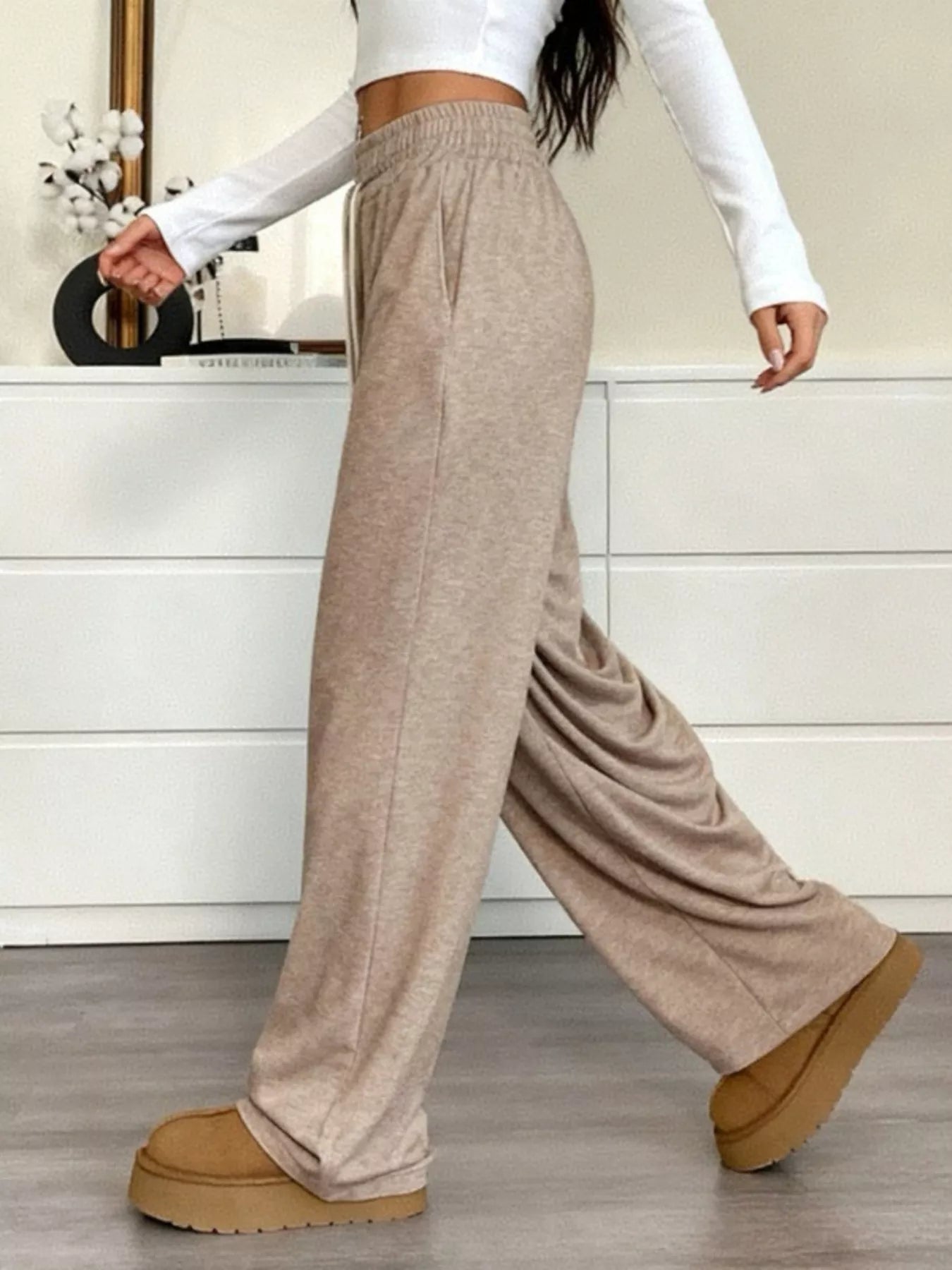 Full Size Drawstring High Waist Wide Leg Pants Plus Size