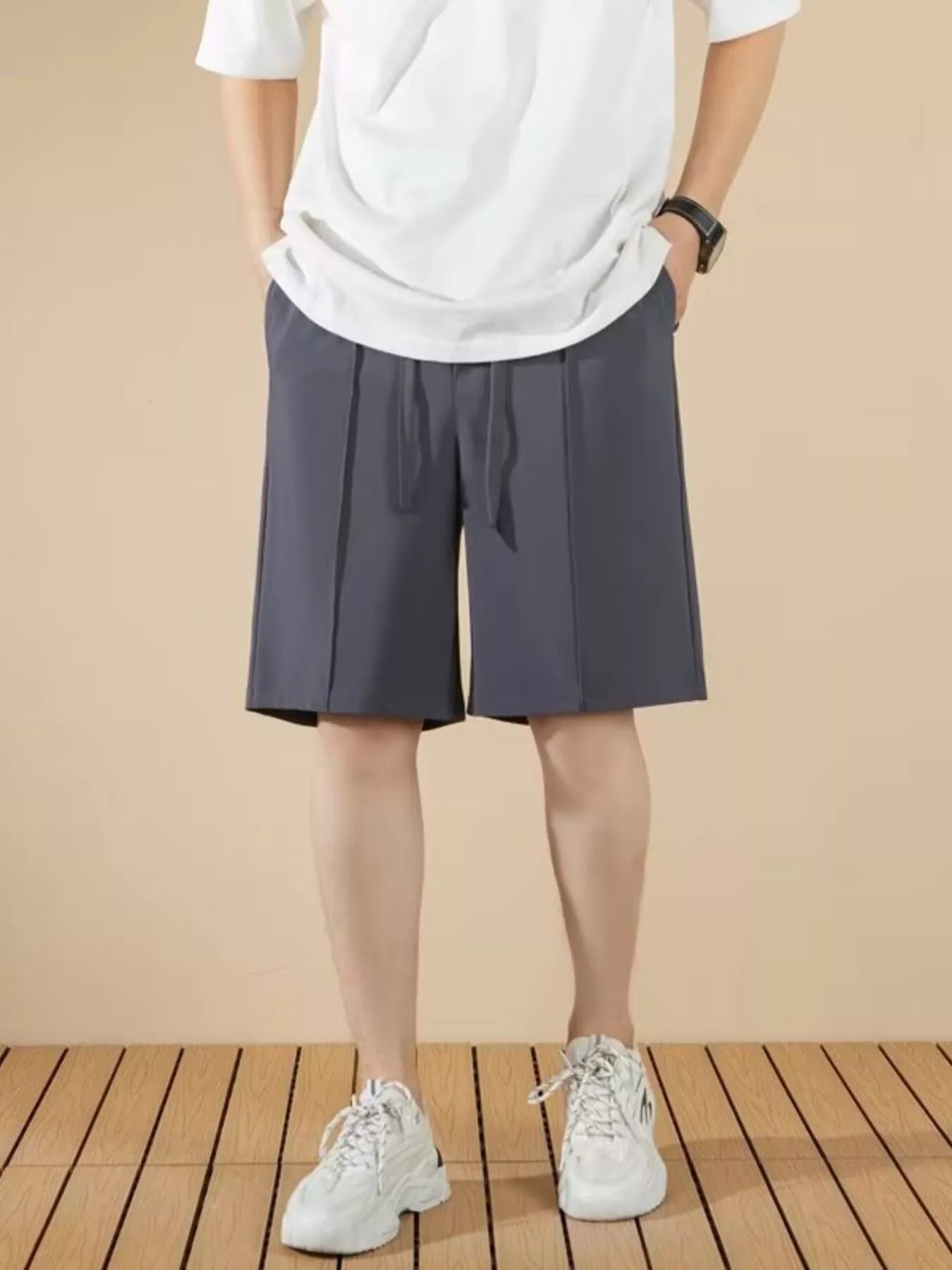 Men's Full Size Casual Drawstring Pleated Shorts Plus Size