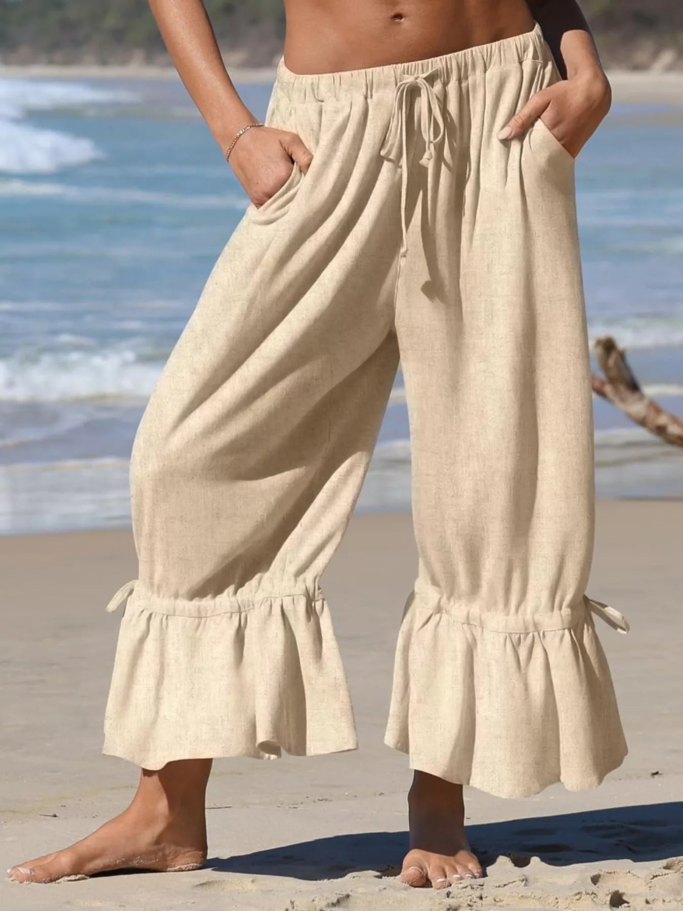 Full Size Wide-Leg Pants with Ruffle Hem Plus Size
