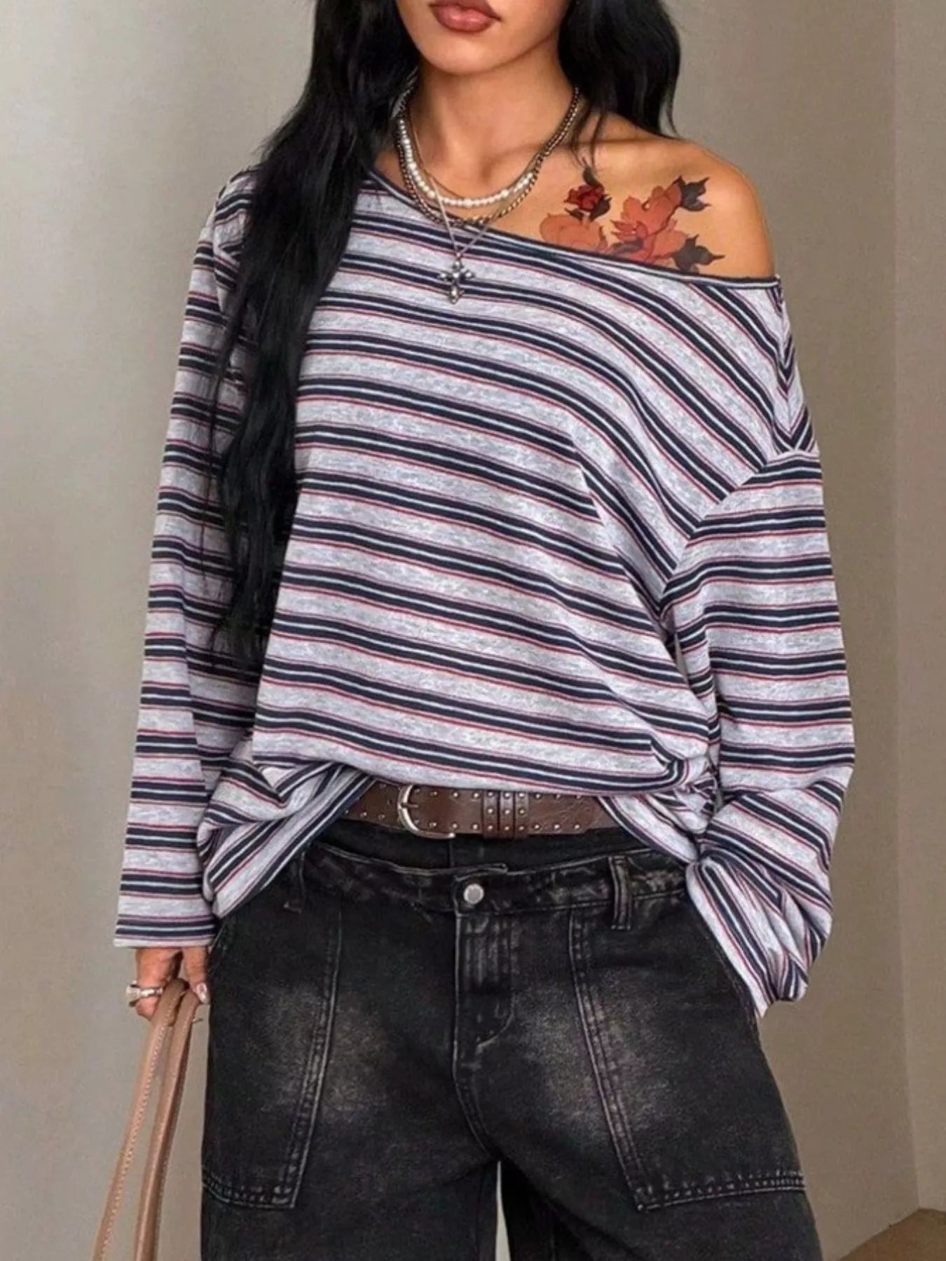 Striped Boat Neck Long Sleeve T-Shirt