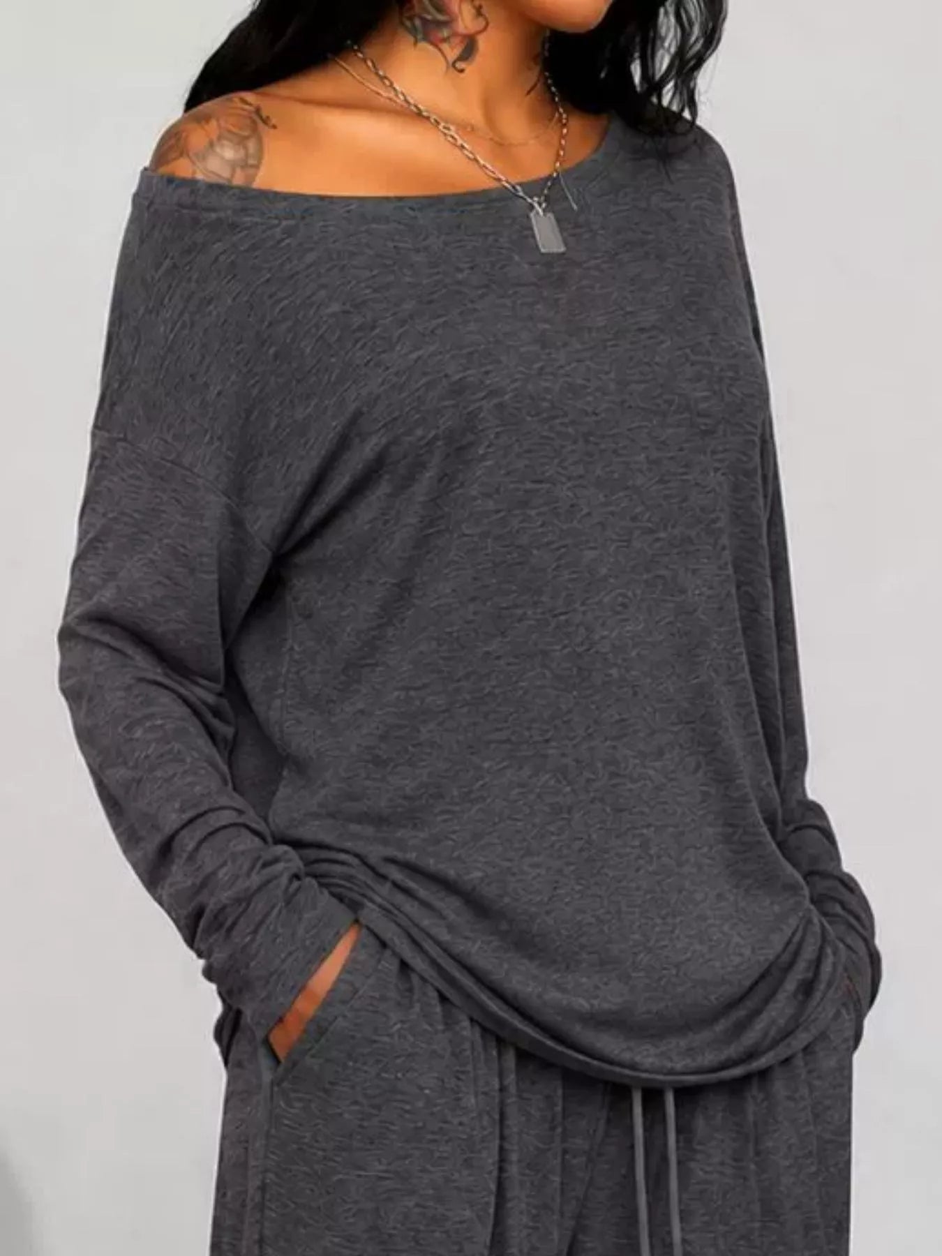 Full Size Comfortable Loose Fit One-Shoulder T-Shirt and Pants Set Plus Size