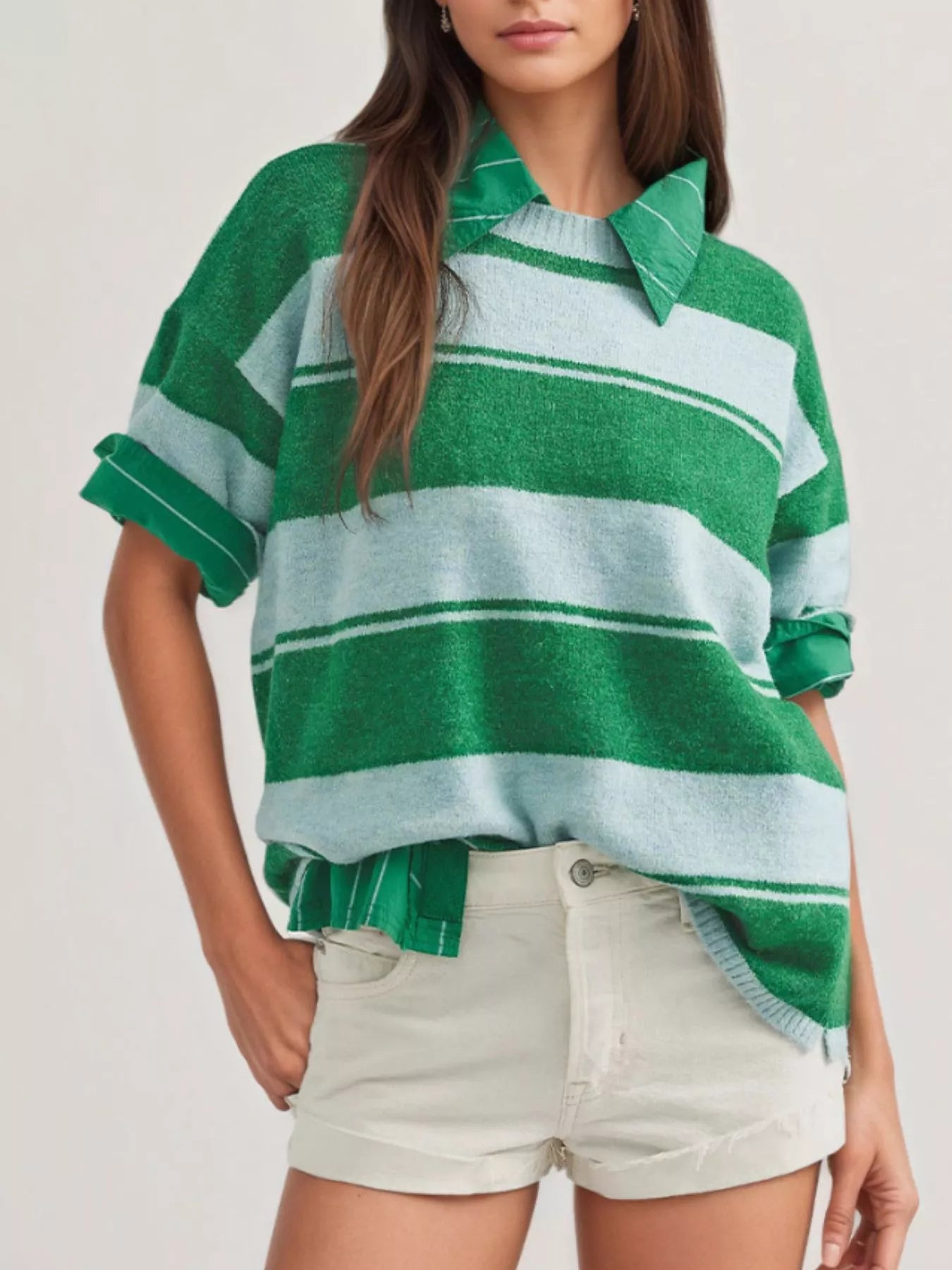 Striped Half Sleeve Sweater