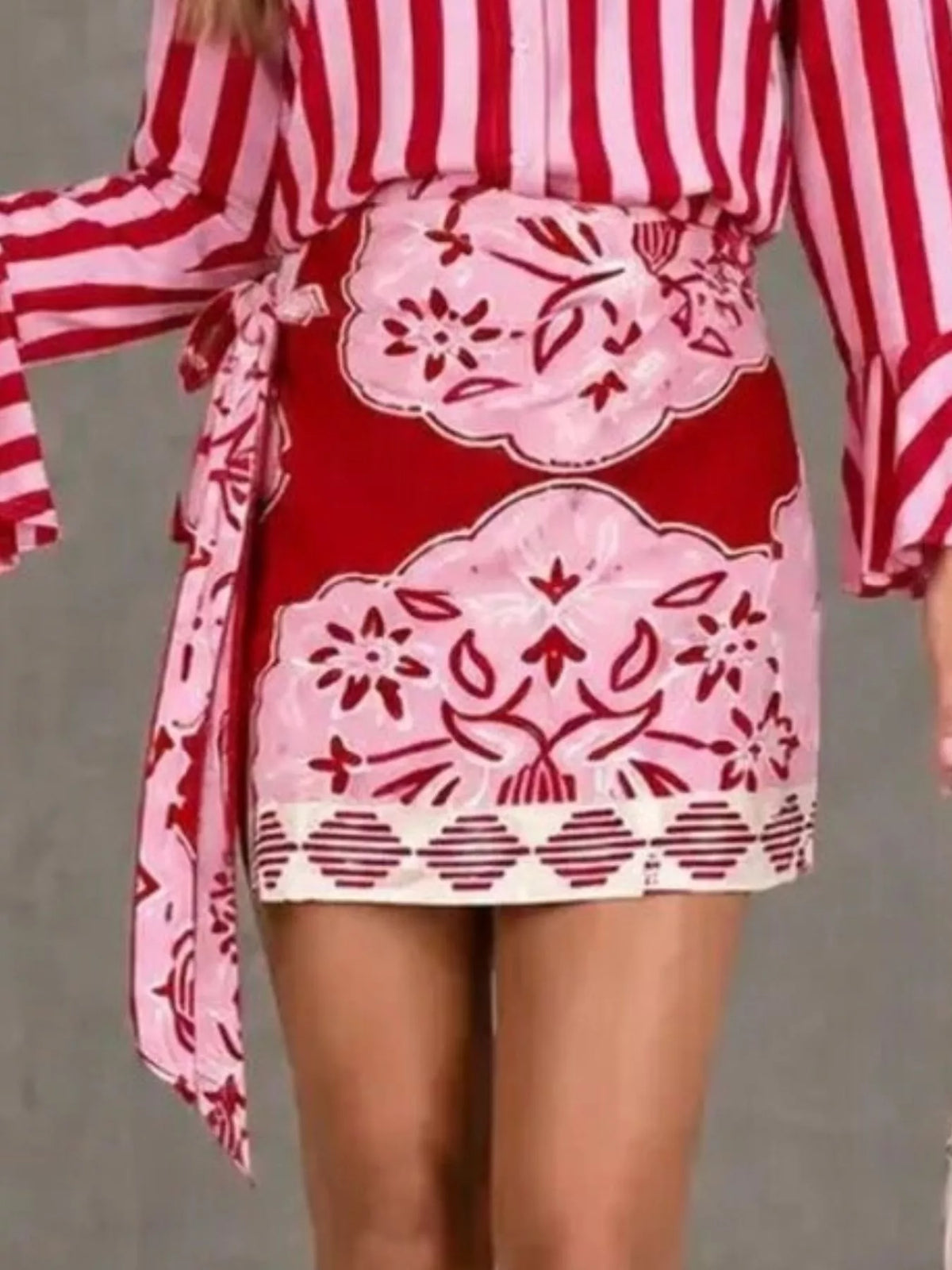 Striped Bell Sleeve Shirt and Skirt Set