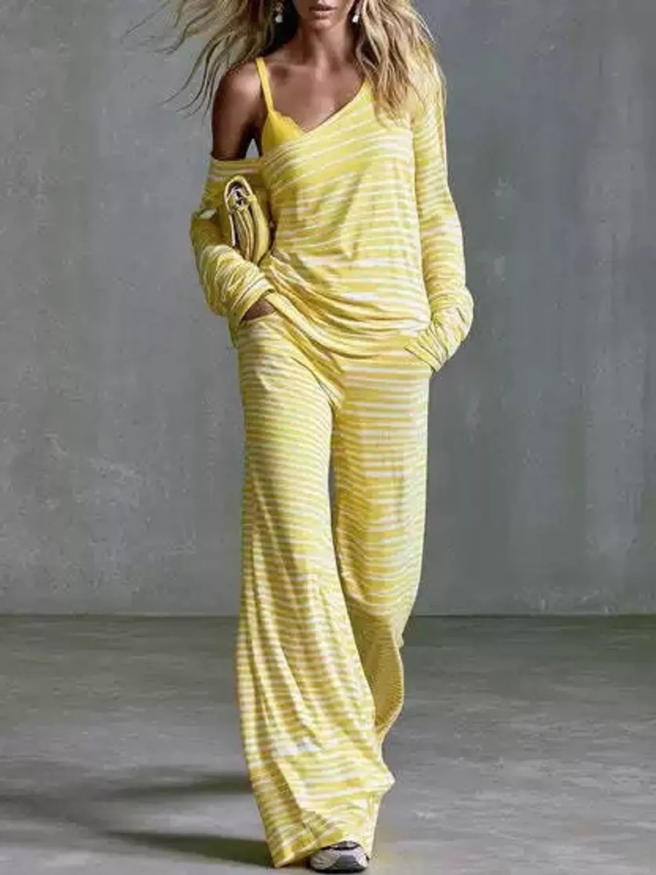 Full Size Striped One Shoulder Top and Pants Set Plus Size