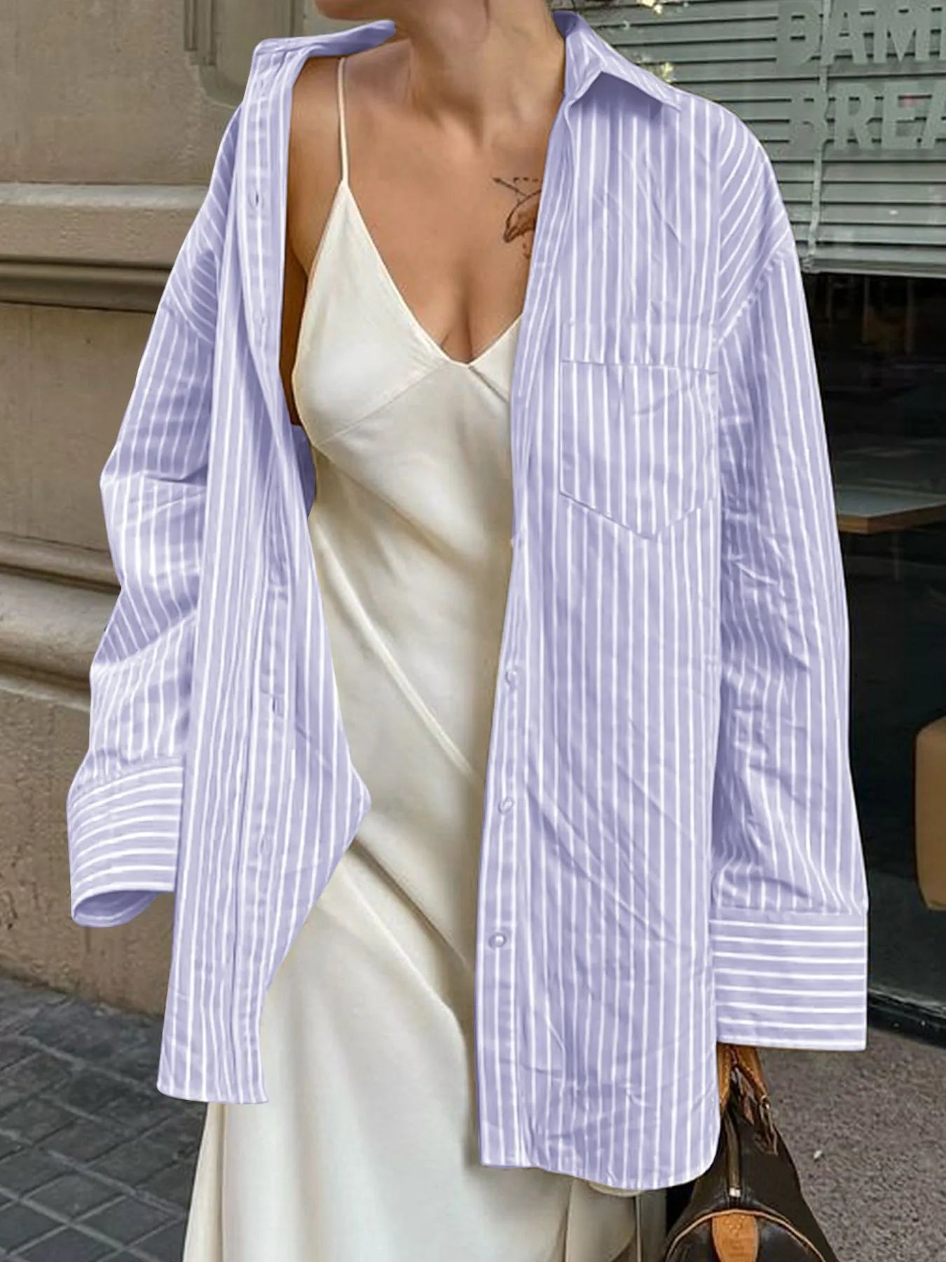 Oversized Striped Button-Down Shirt