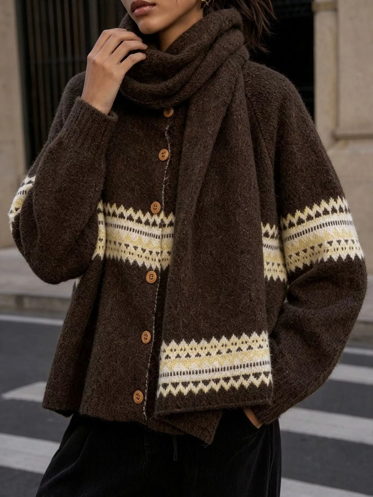 Geometric Button Down Knit Cardigan
