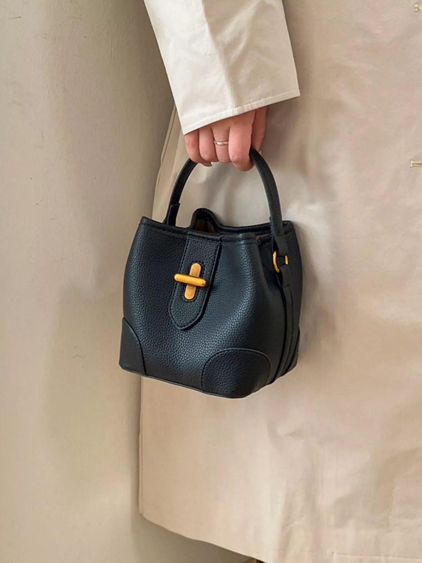 Textured Leather Bucket Crossbody Bag