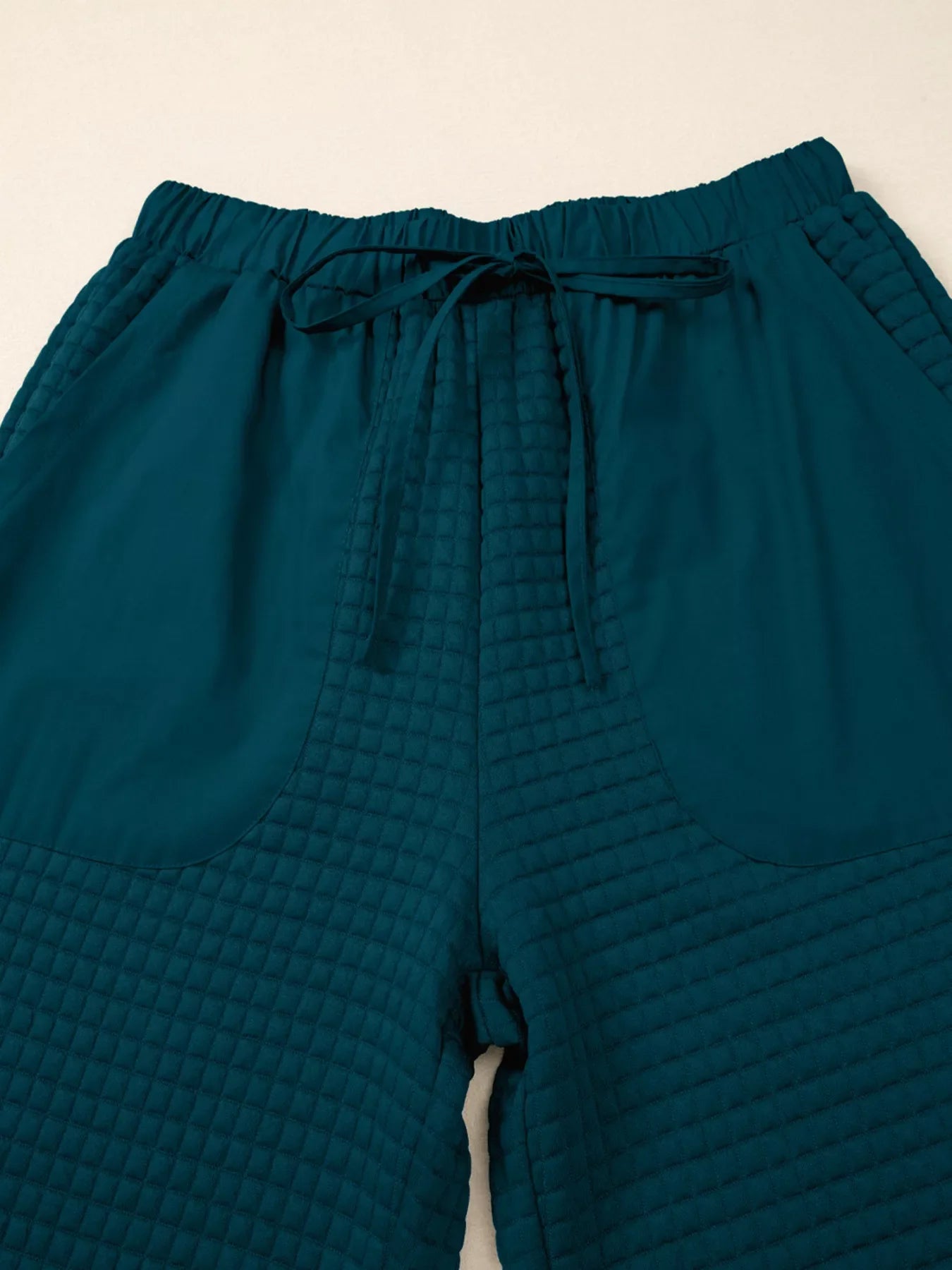 Waffled Textured Raw Edge Patchwork Top and Pants 2pcs Set