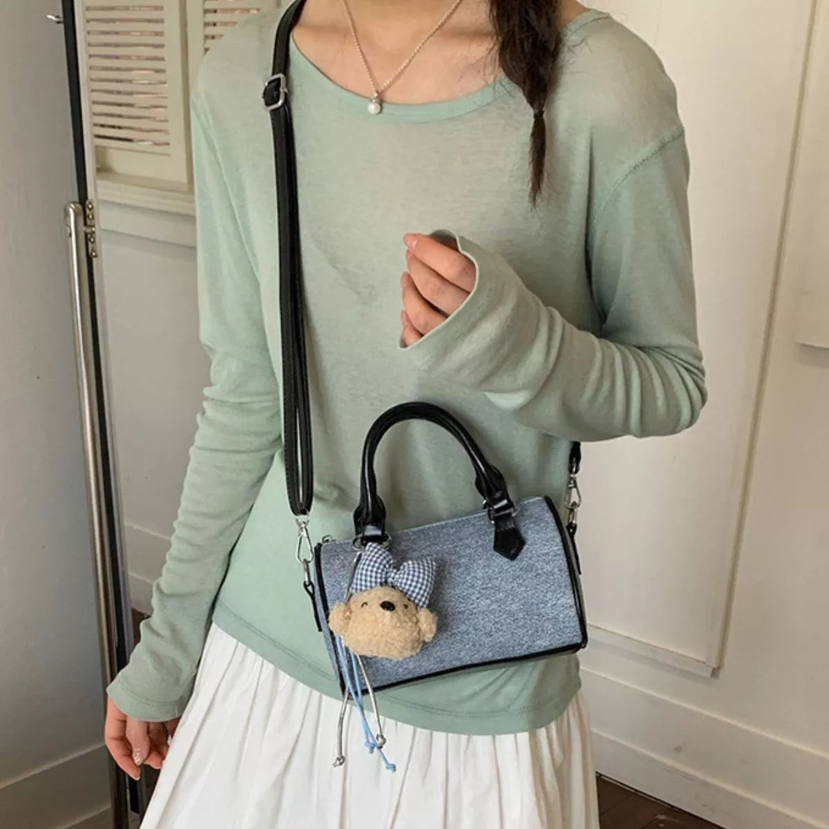 Denim Barrel Crossbody Bag