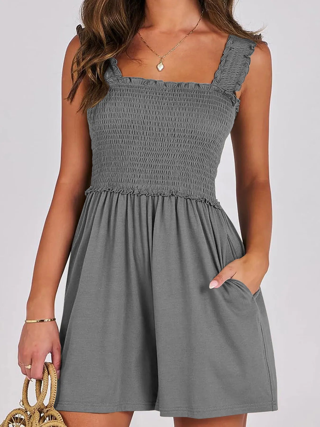 Smocked Square Neck Summer Romper