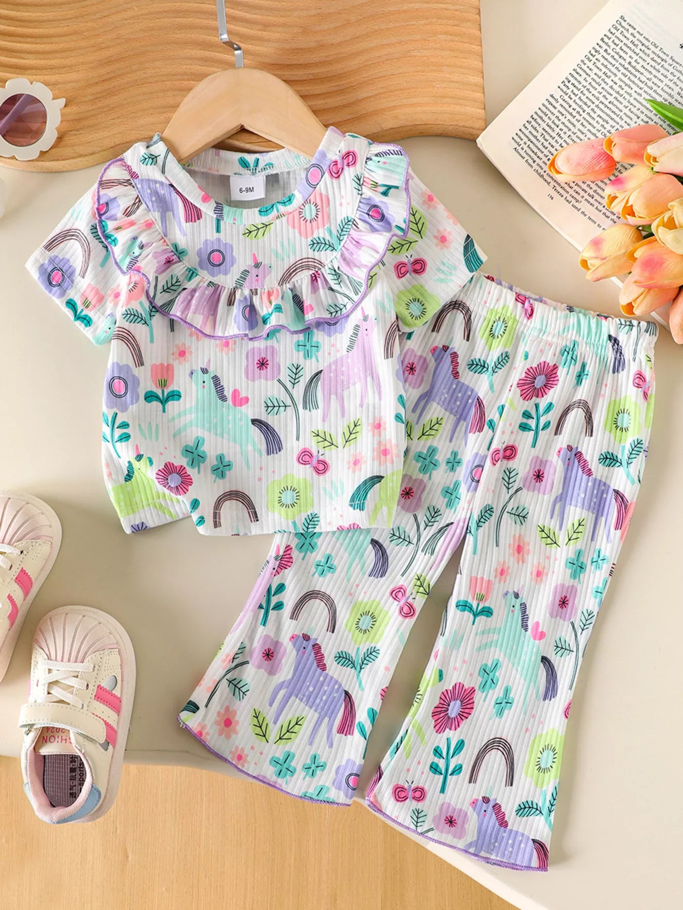 Children's Ruffled Floral Top and Pants Set