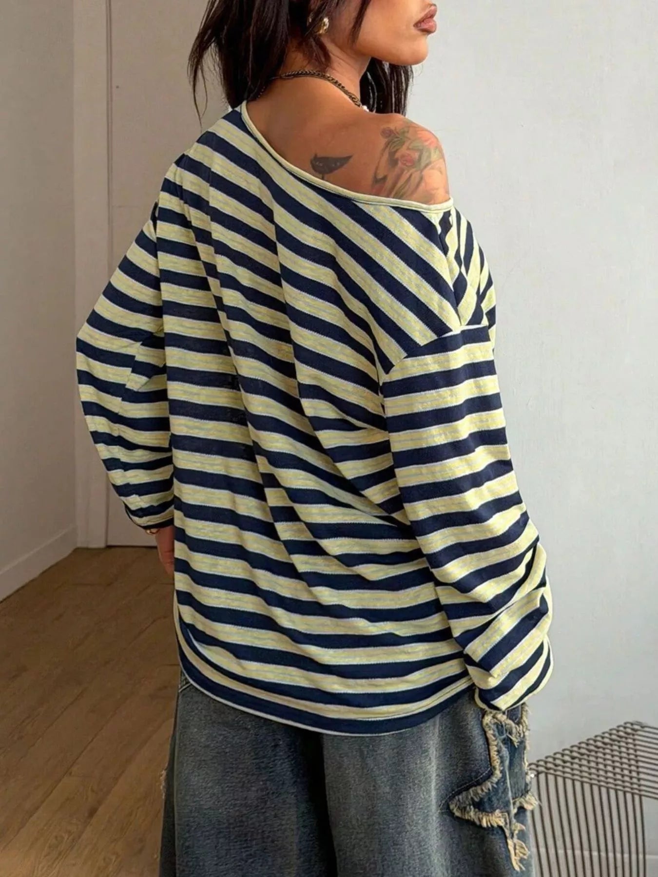 Striped Boat Neck Long Sleeve T-Shirt