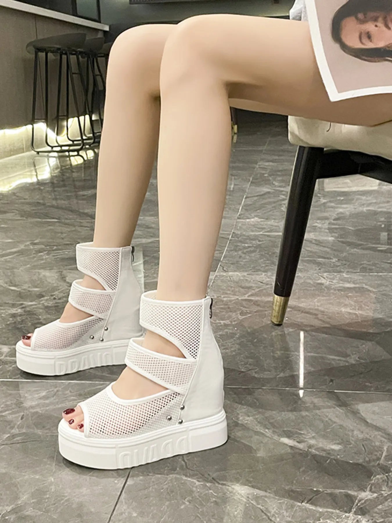 Mesh Cutout Platform Sandal