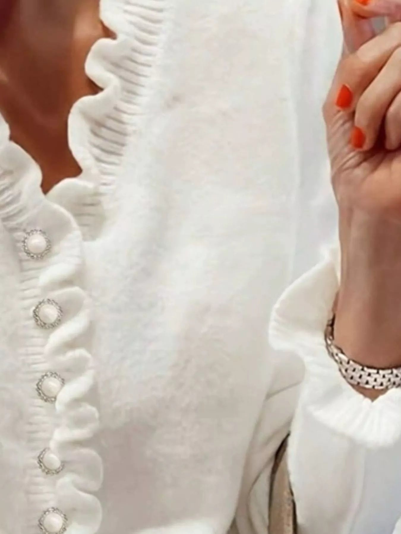 Ruffled Pearl Button Sweater