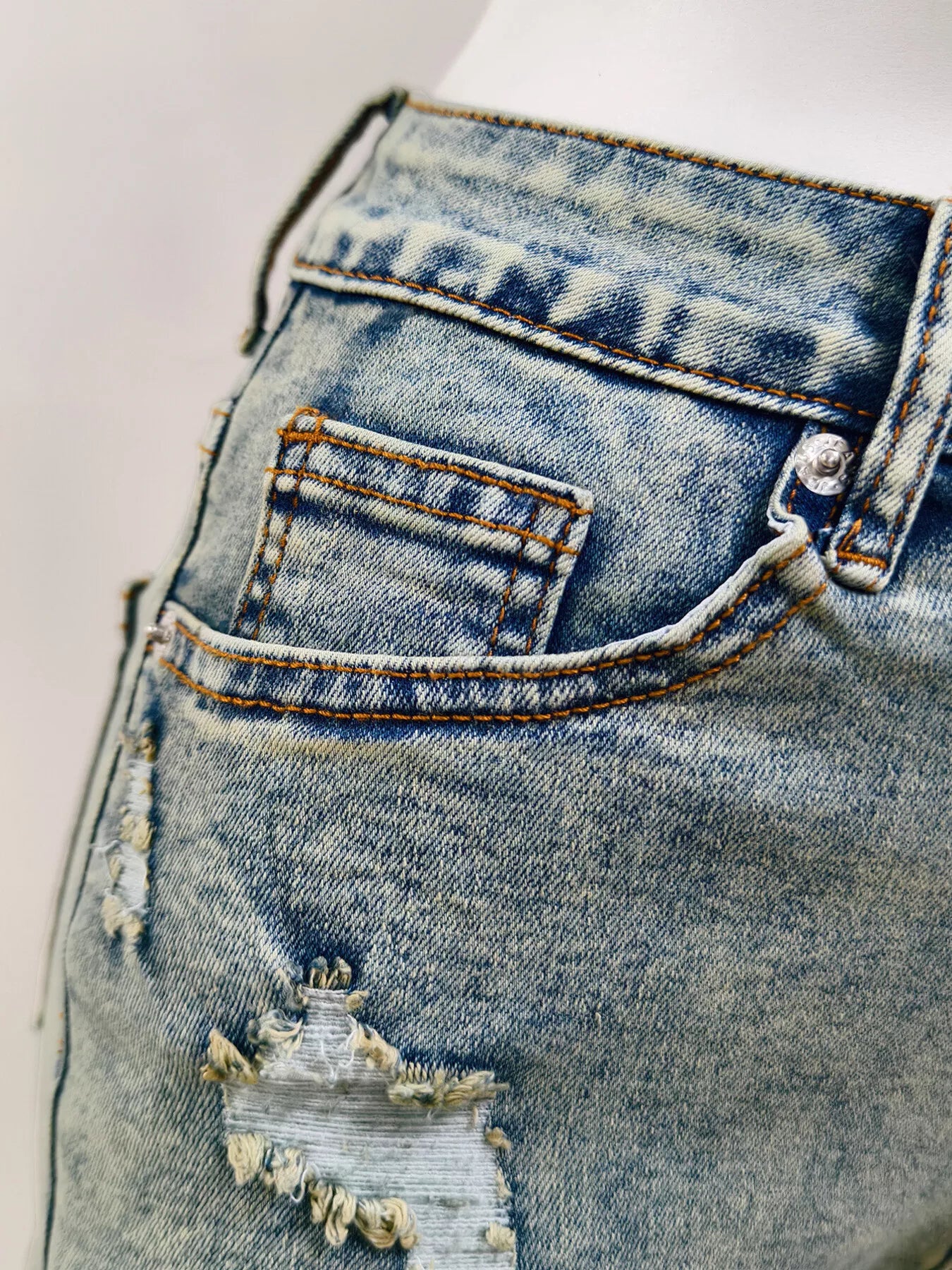 High-Waisted Distressed Raw Hem Denim Shorts