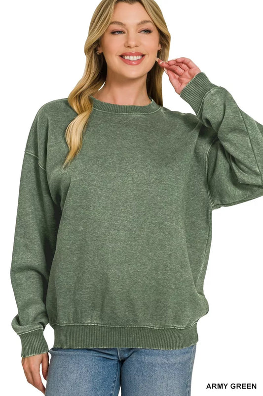 Fleece Acid Enzyme Washed Round Neck Sweatshirts
