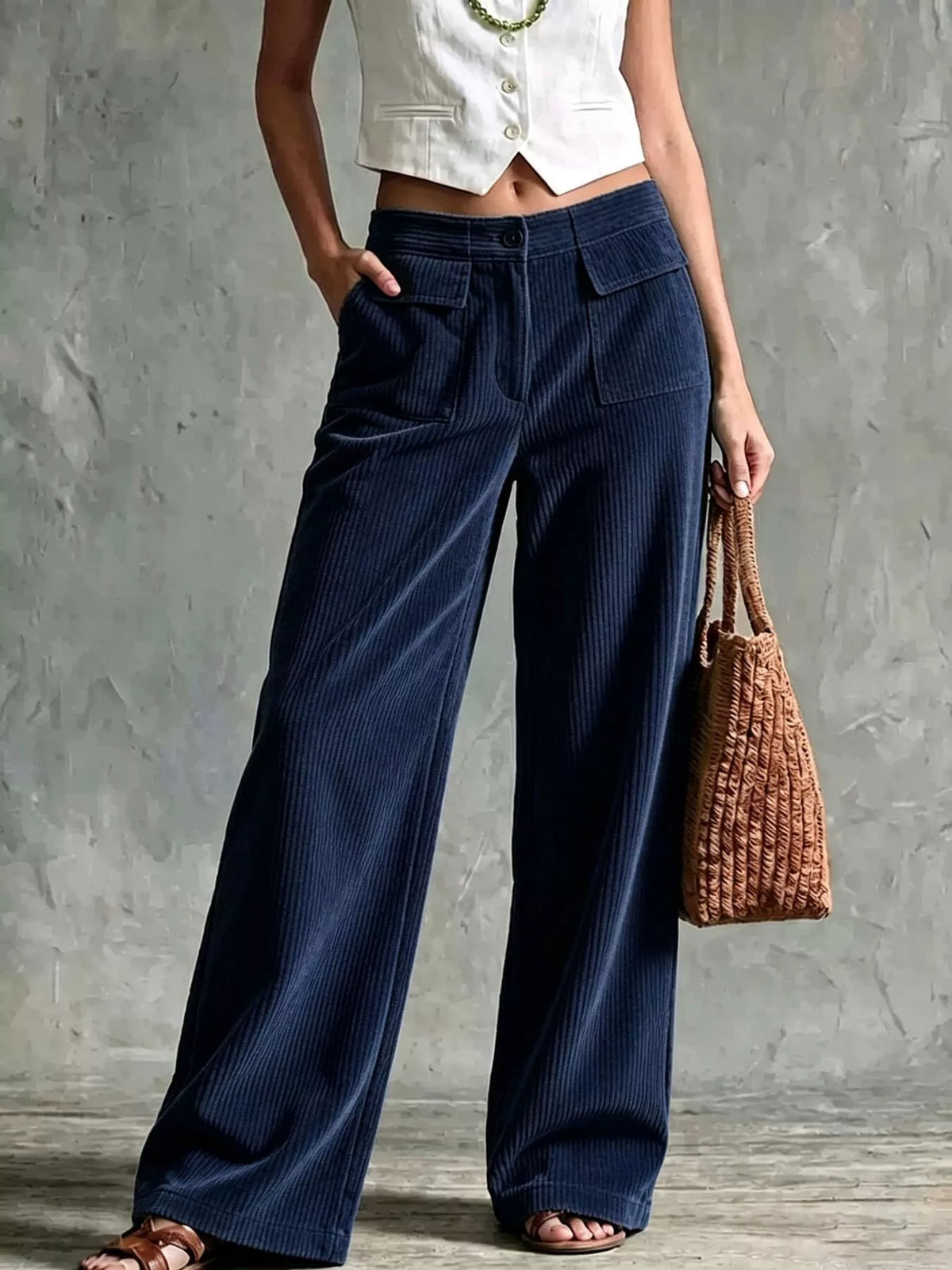 Full Size Wide-Leg Corduroy Pants Plus Size