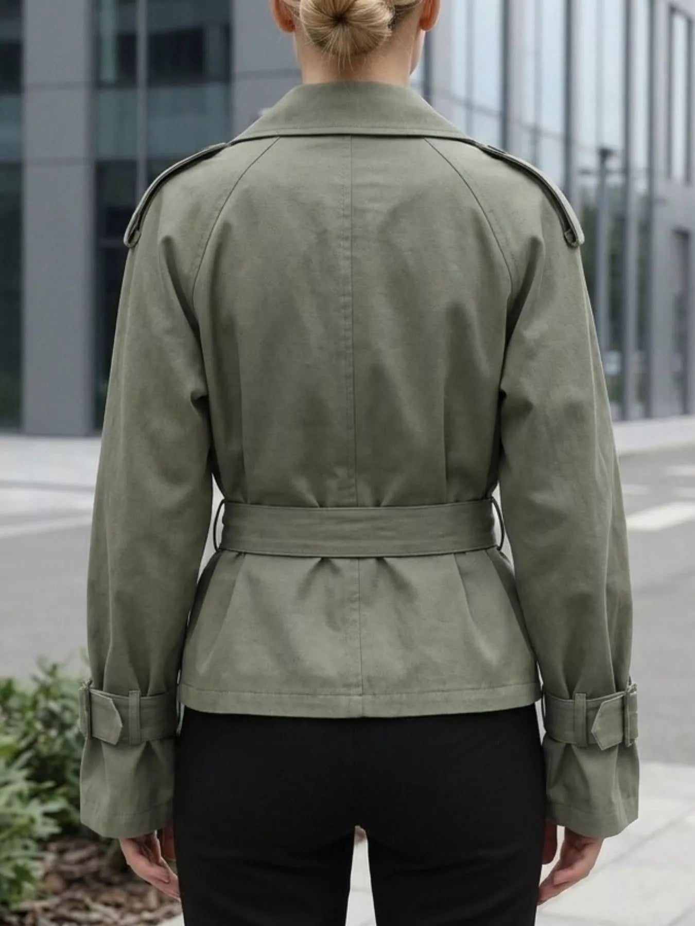 Lapel Collar Belted Cropped Trench