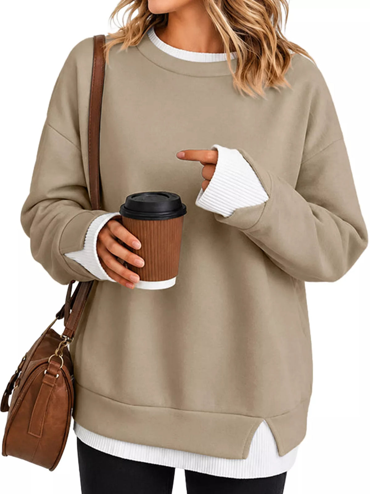 Crewneck Sweatshirt with Contrast Ribbed Trim