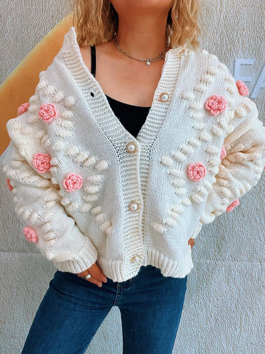 Flower Button Up Long Sleeve Cardigan
