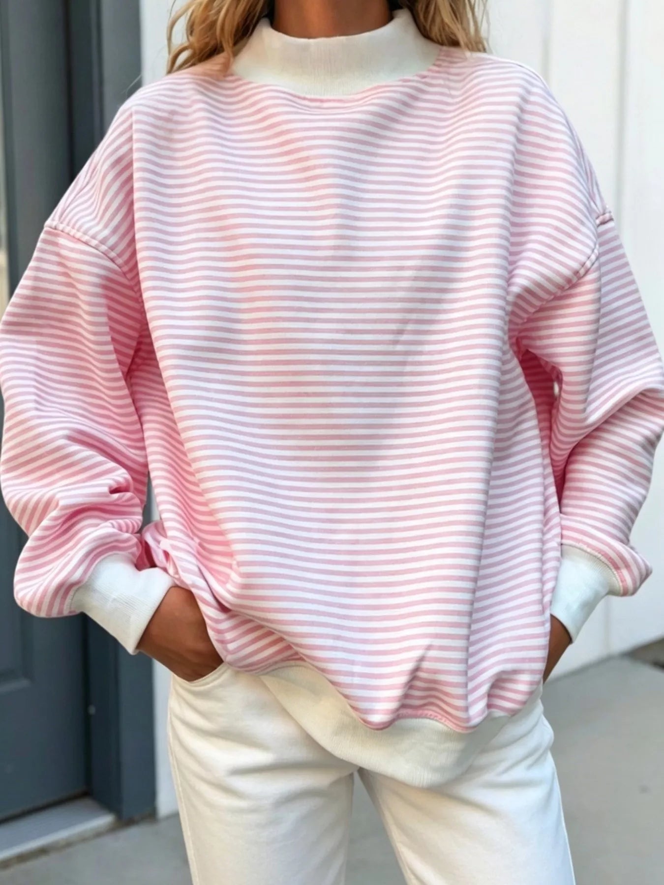 Oversized Striped Crew Neck Sweatshirt