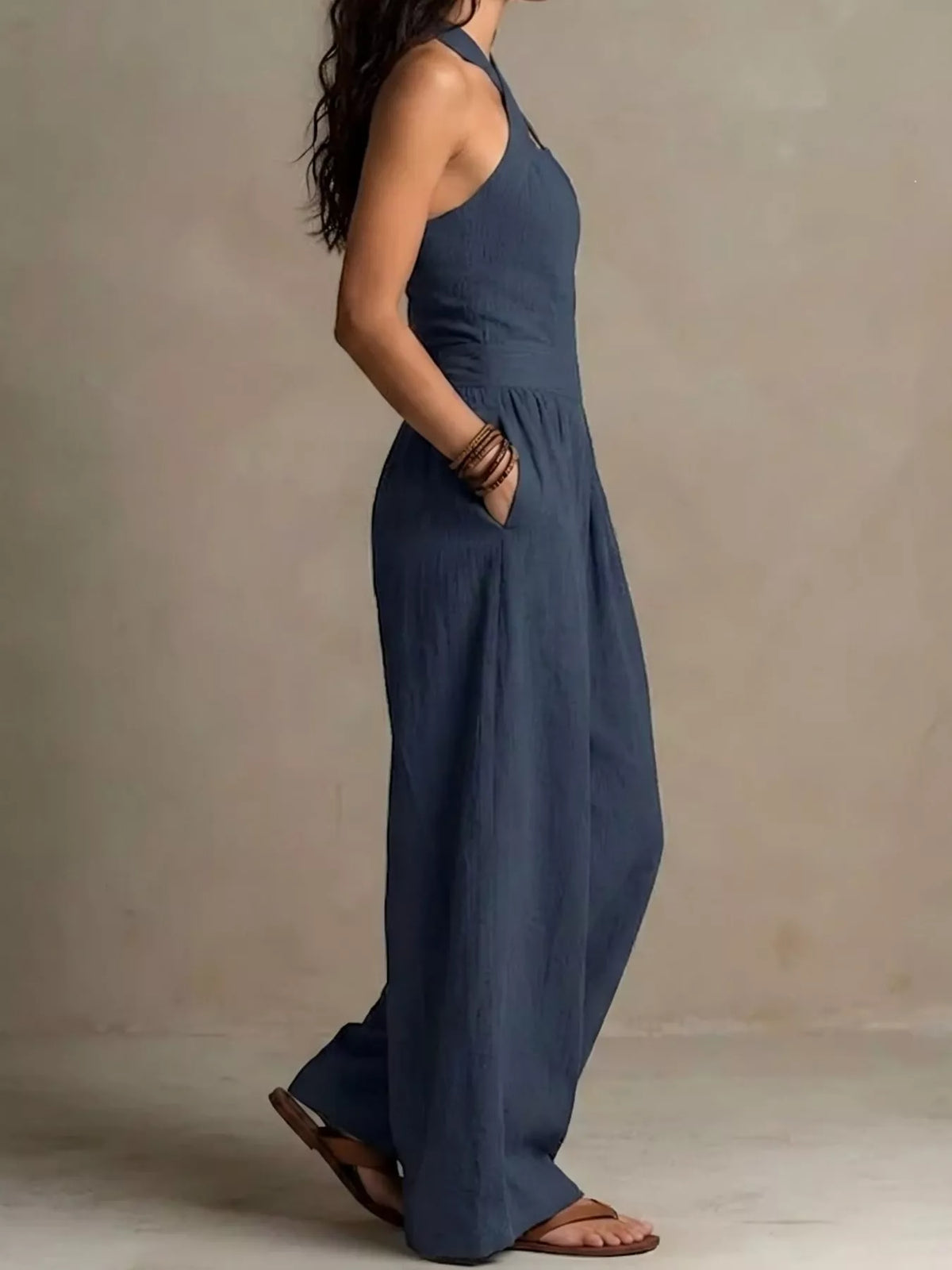 Full Size Halter Neck Wide-Leg Jumpsuit Plus Size