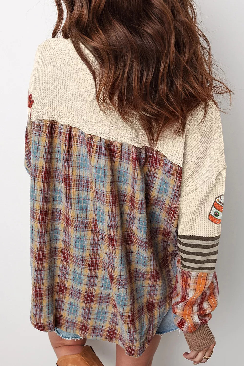 Sequin Autumn Leaf & Coffee Cup Waffle Knit Top