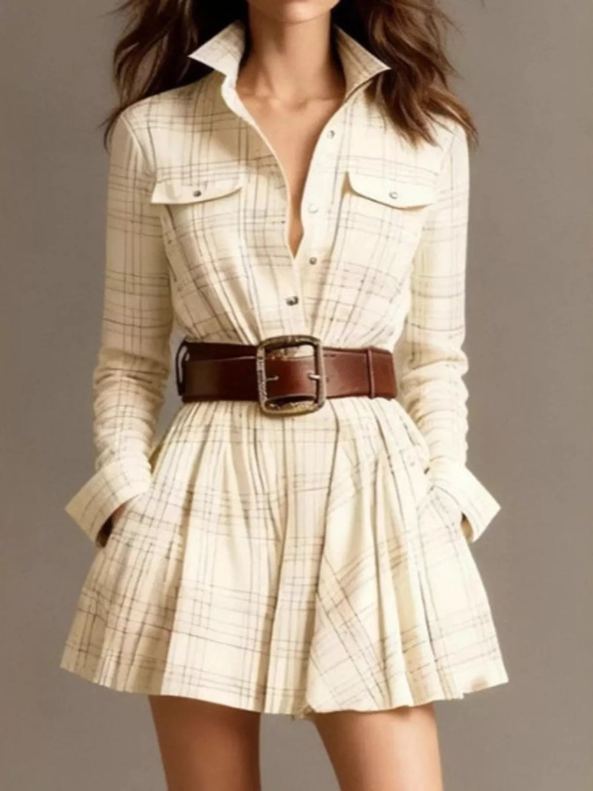 Plaid Long Sleeve Shirt Dress