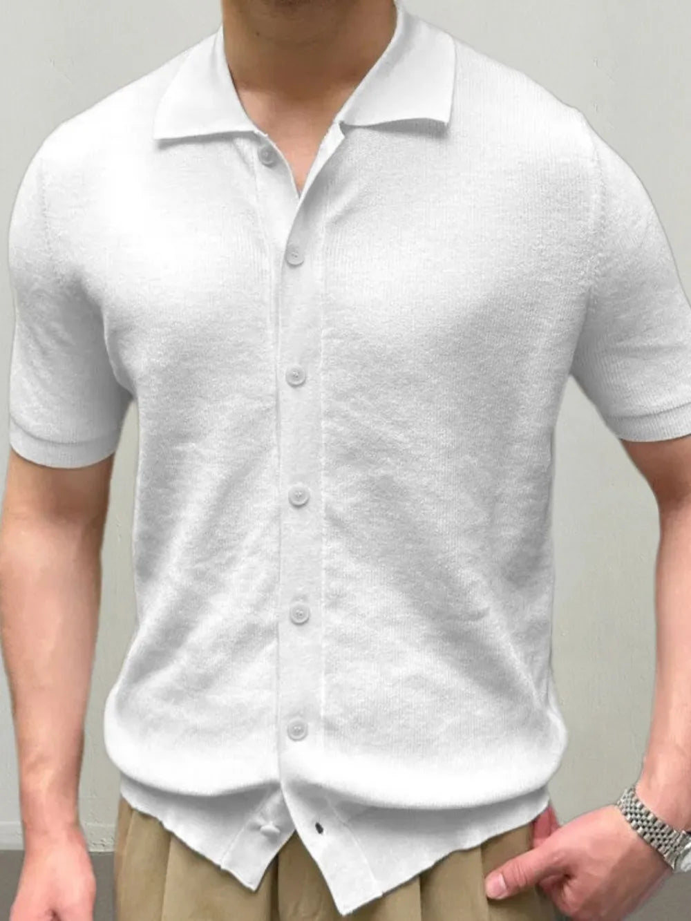 Men's Button Down Short Sleeve Knit Shirt