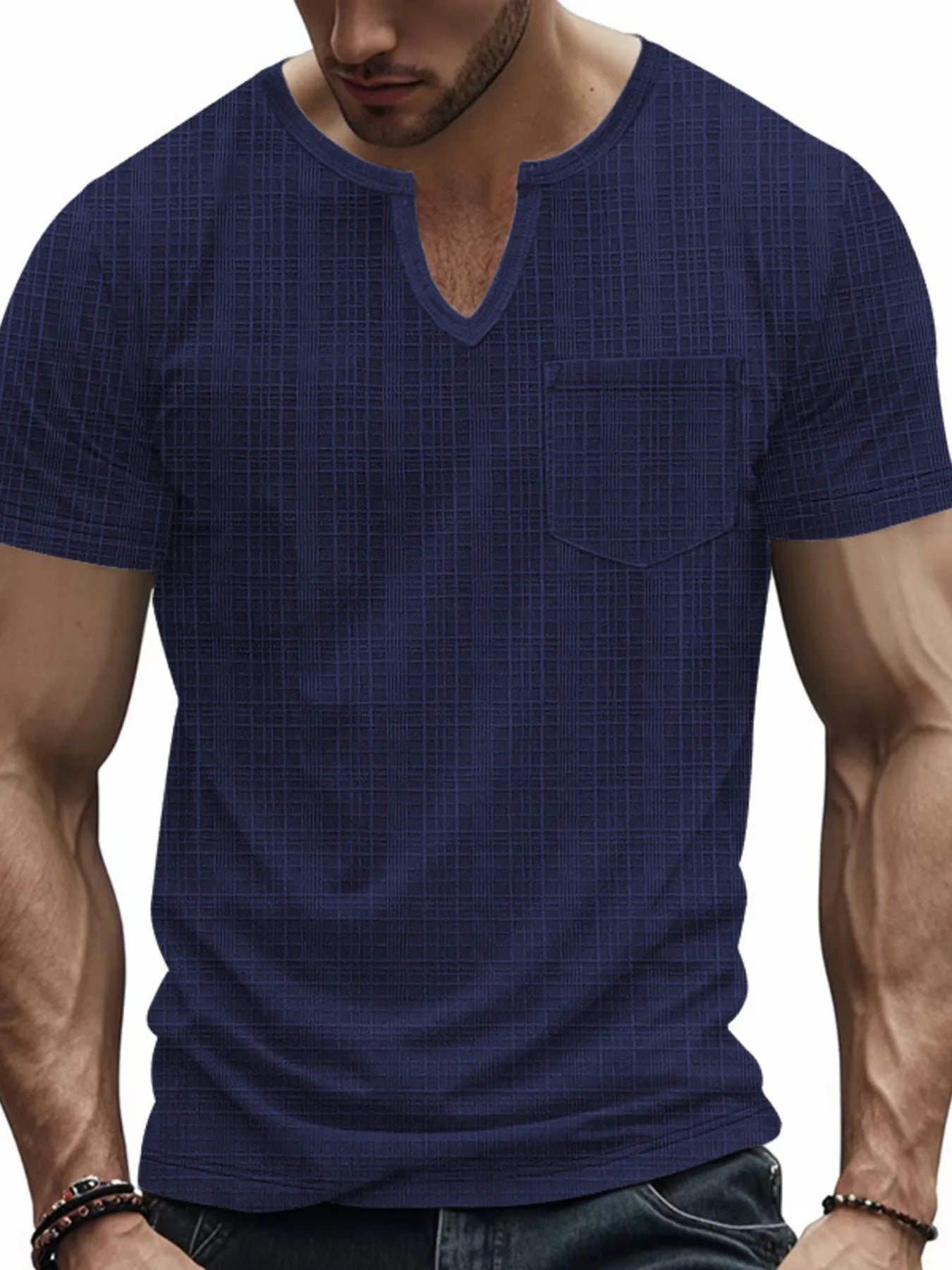 Men's Full Size Notched Short Sleeve T-Shirt Plus Size