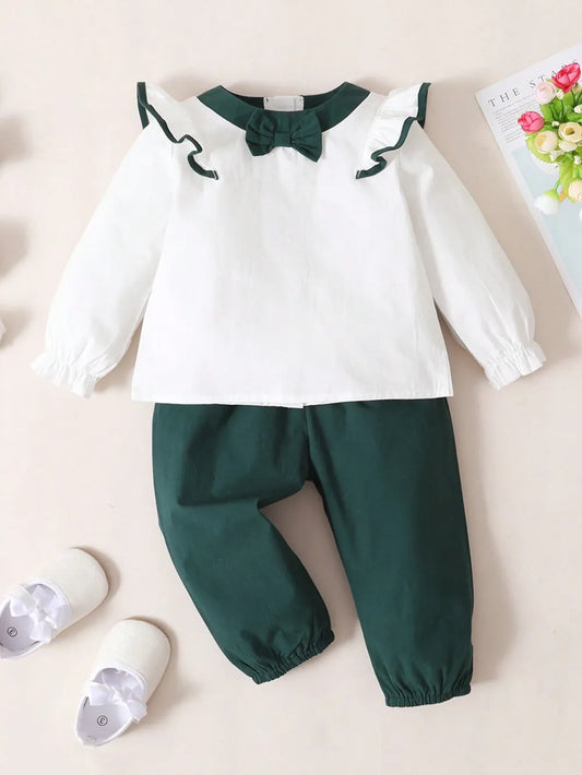 Children's Contrast Ruffled Top and Pants Set