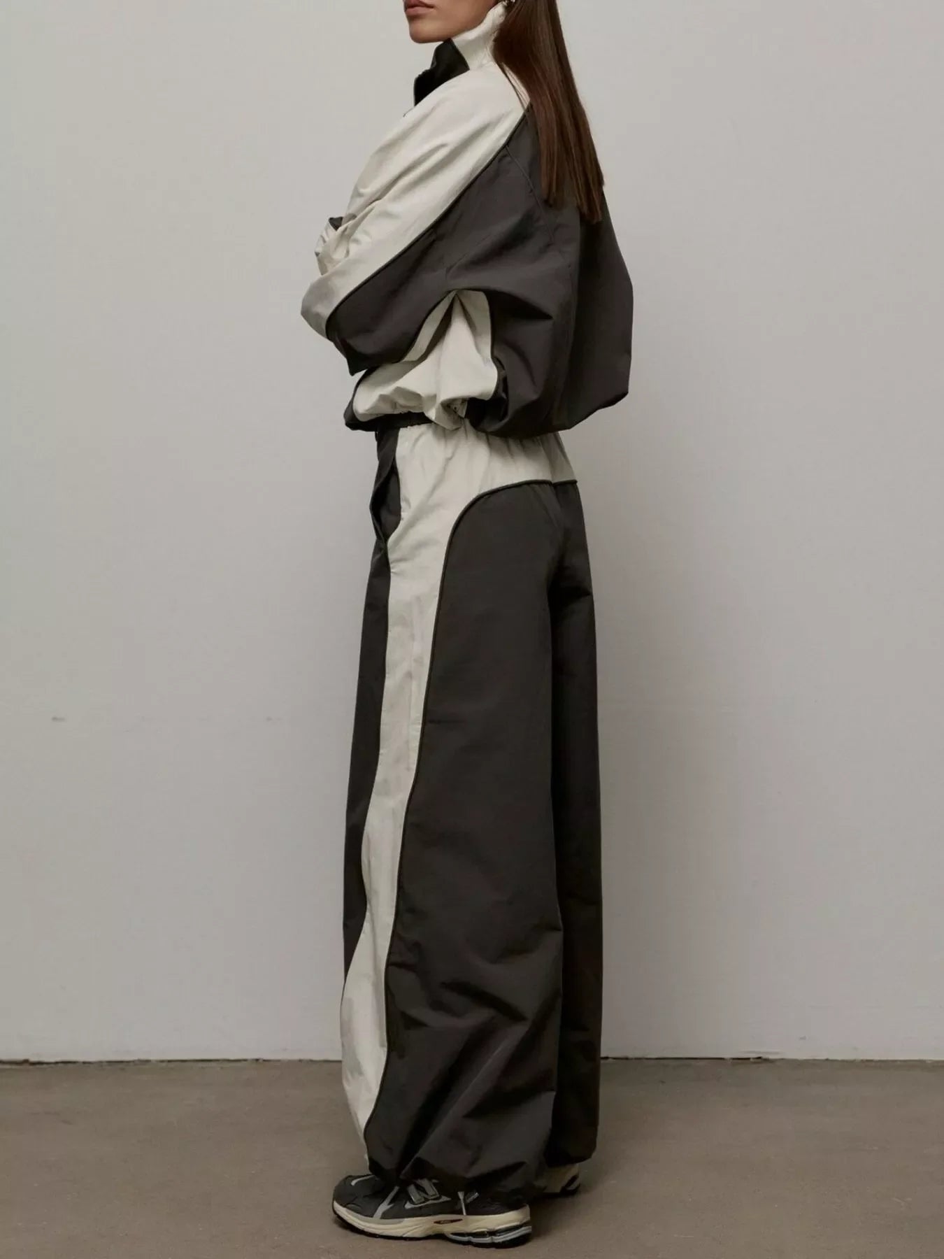 Color Block Zip Up Outerwear and Pants Set