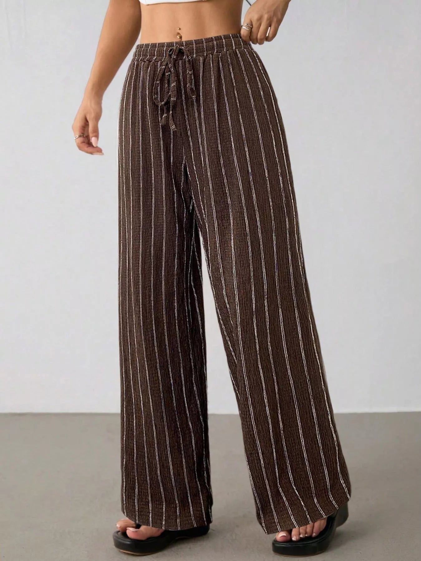 Striped Wide-Leg Drawstring Pants