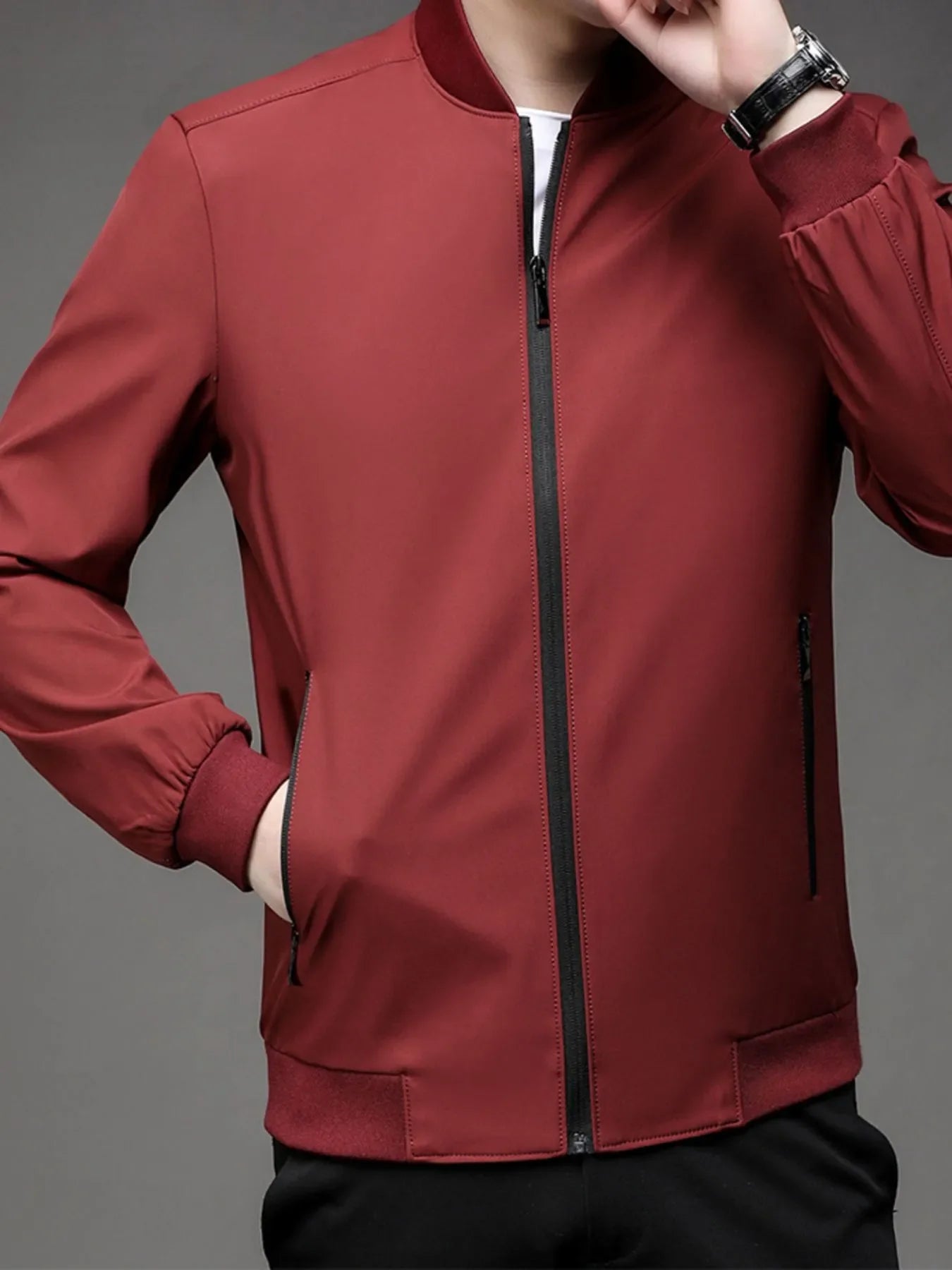 Men's Plus Size Full Zip Front Closure Bomber Jacket with Pockets