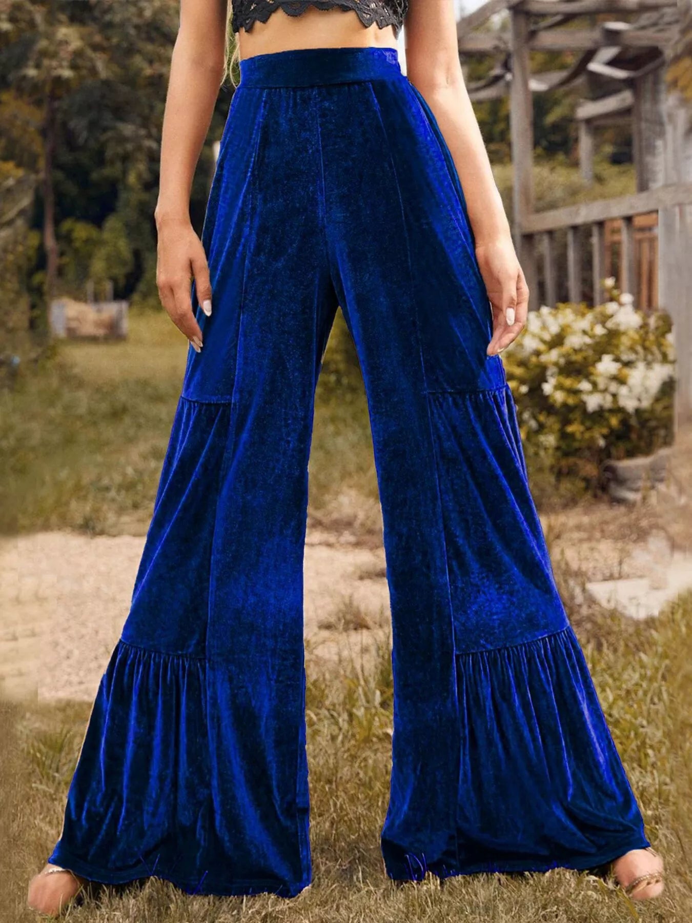 Velvet High Waist Wide Leg Pants