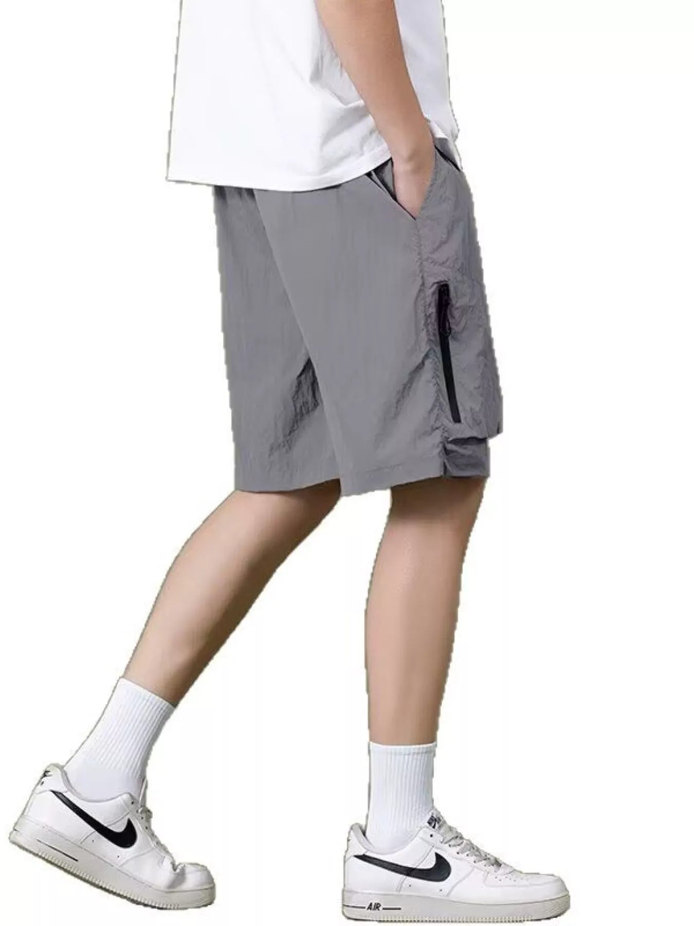 Men's Full Size Lightweight Cargo Shorts with Zipper Pockets Plus Size