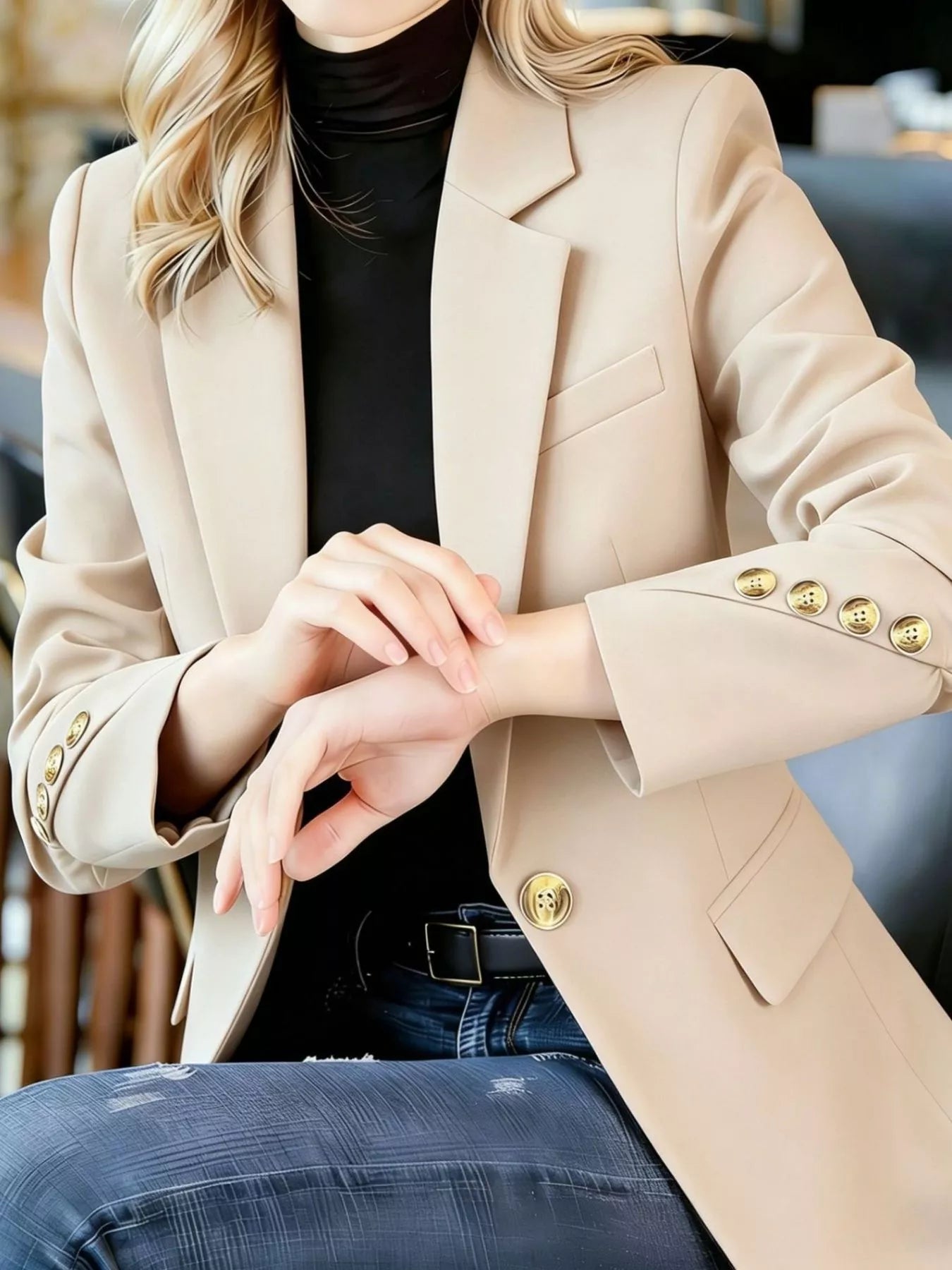 Full Size One Button Lapel Collar Blazer Plus Size
