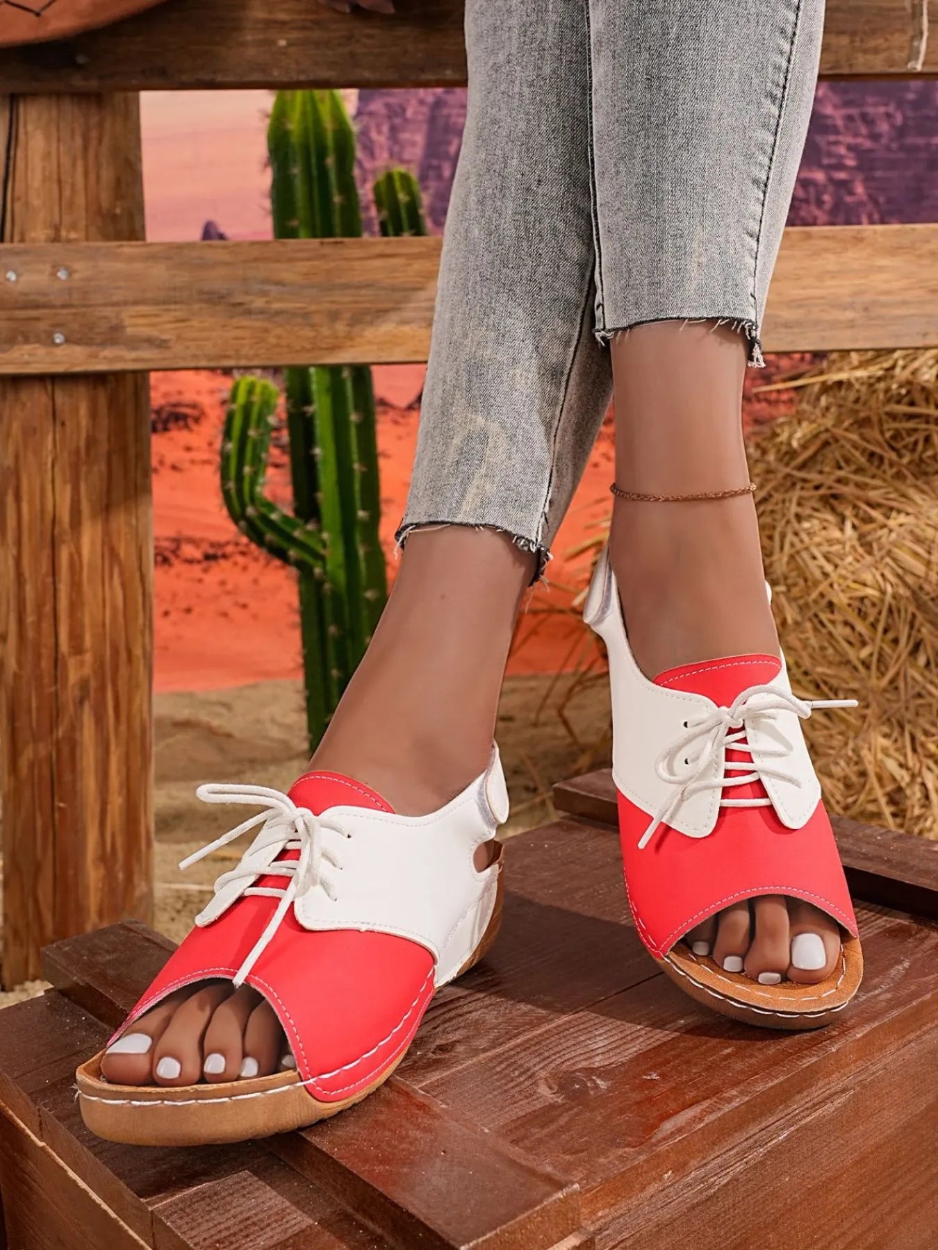 Lace Up Wedge Sandals