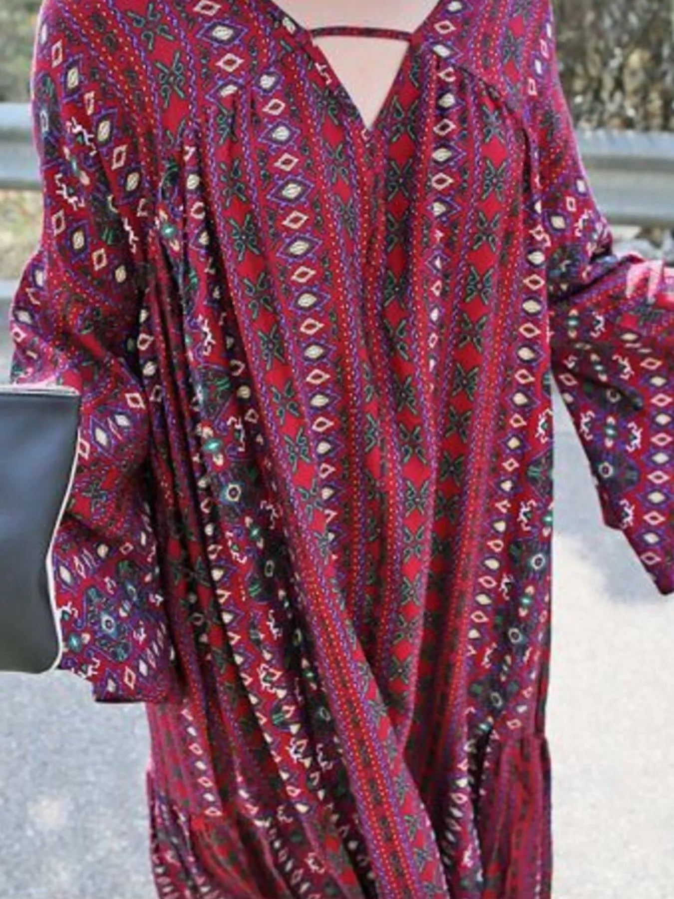 Bohemian Print Midi Dress with Side Slits