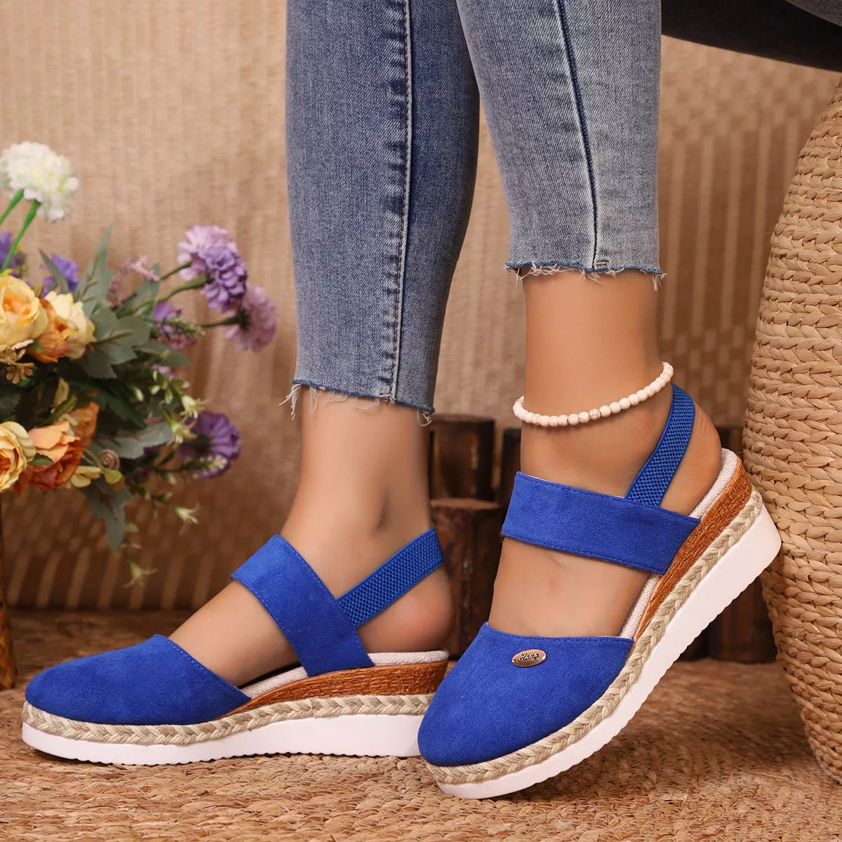 Espadrille Wedge Sandals with Ankle Strap